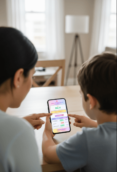 Child learning about money with epiggy.app Virtual piggy bank